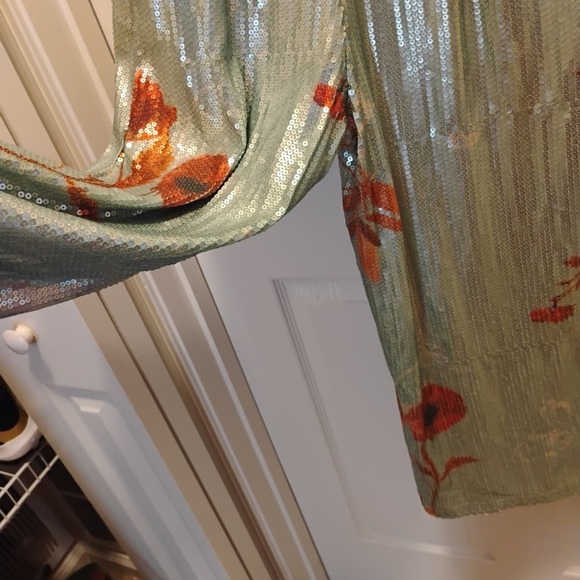 NWT Bebé Printed Sequin Jumpsuit Teal Elia Floral Stunning Classy Size 12 - Picture 12 of 12